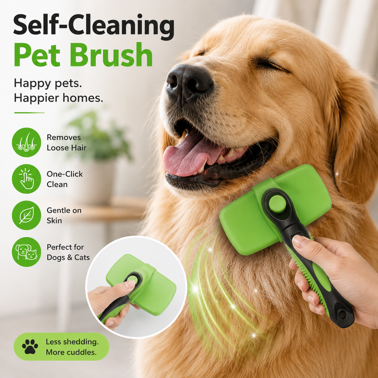 Grooming brush with self-cleaning function